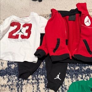 Jordan Kids' Red and White Tee with Red Jacket